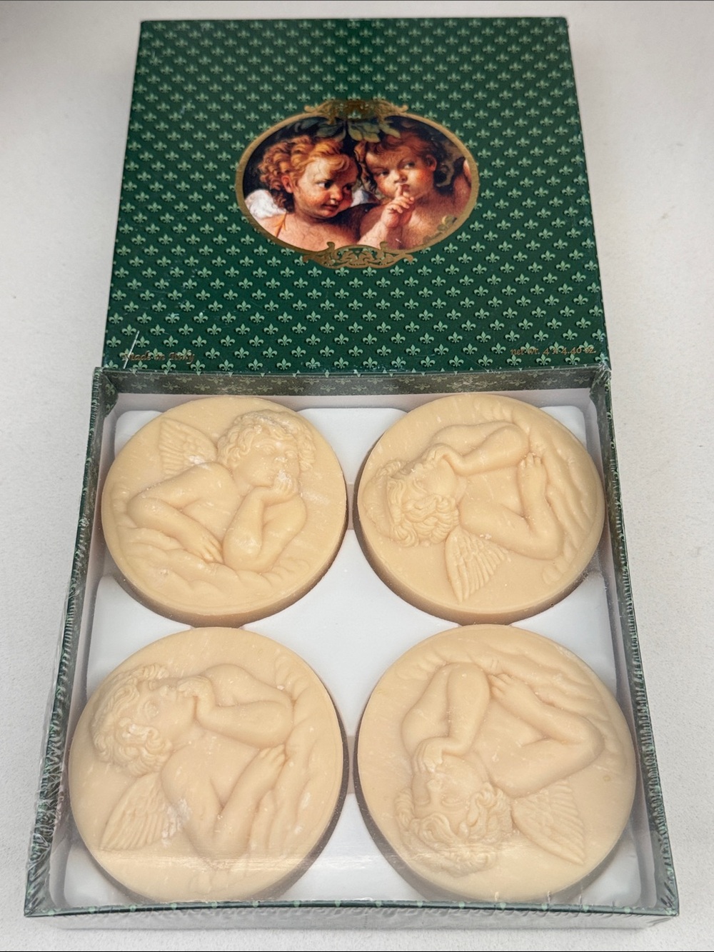 Italian cherub soaps NWT - handmade Angel Relief Round Soaps - Set of 4